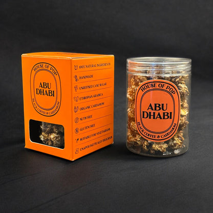 HOUSE OF POP Abu Dhabi Black Coffee & Cardamom Artisan Popcorn closed jar