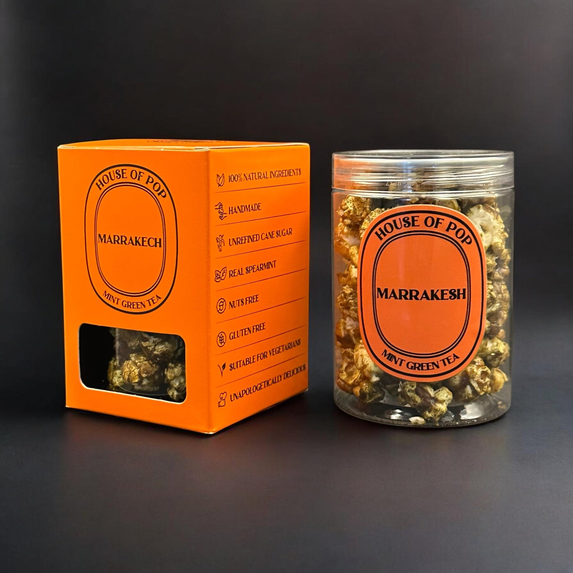 HOUSE OF POP Marrakech Mint Green Tea Artisan Popcorn Closed Jar